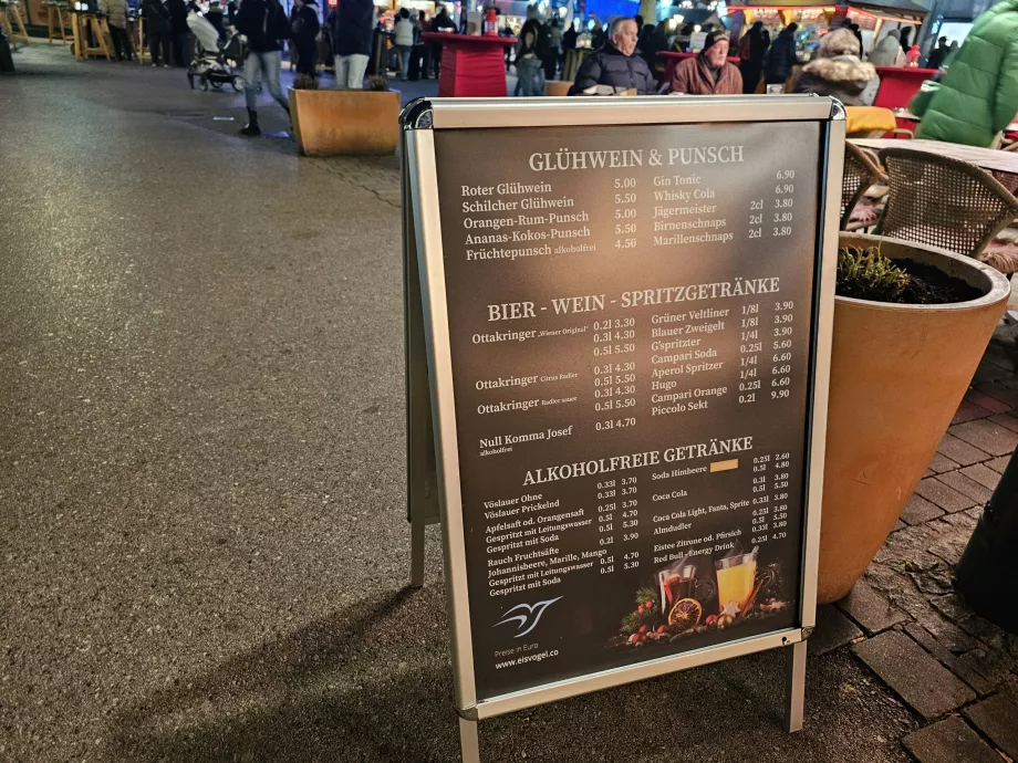 Precios en el mercado navideño del Prater