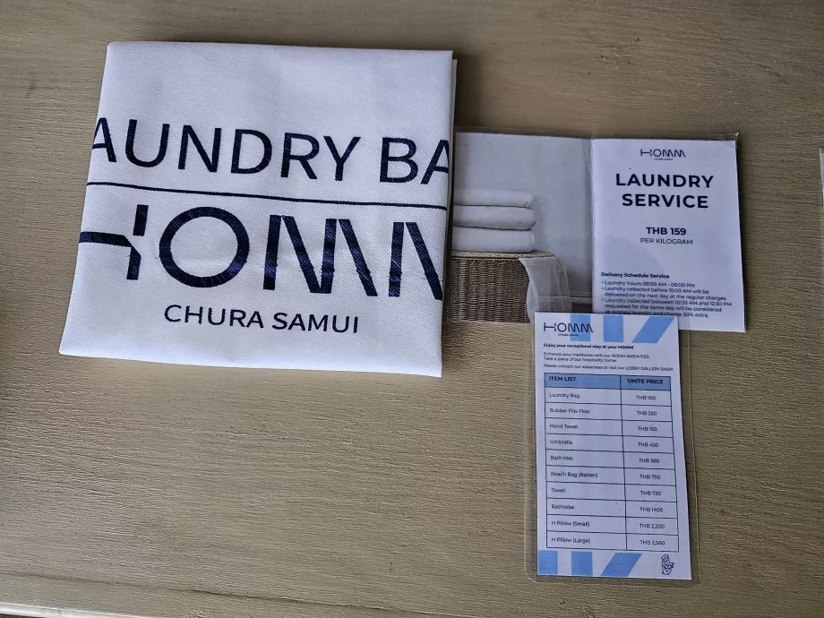 Bolsa de lavandería y lista de precios