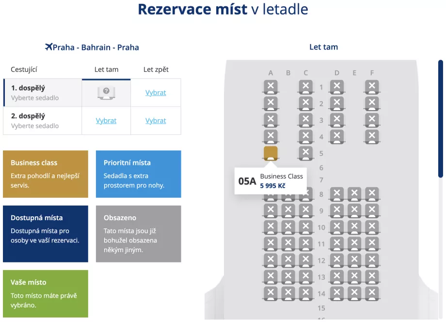Elección de asientos de clase preferente en el avión