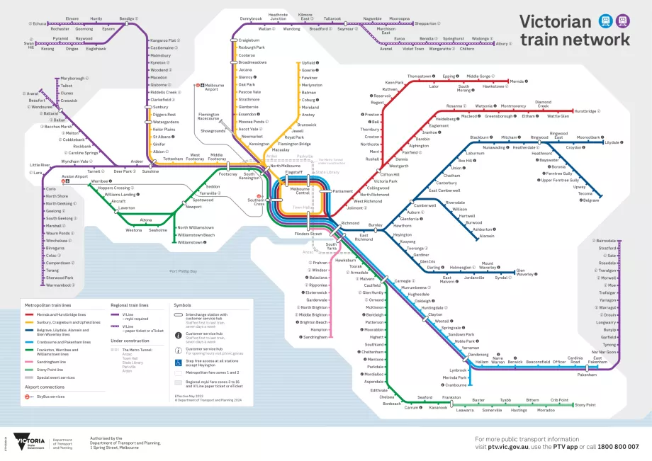 Mapa de trenes en Melbourne