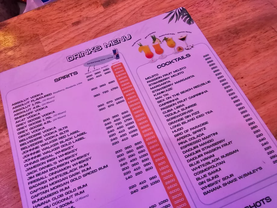 ARK beach club, precios de las bebidas