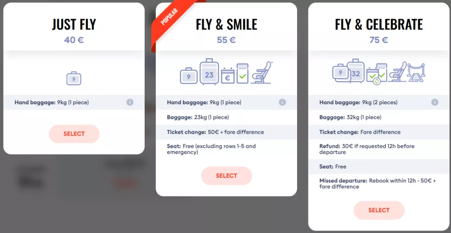 Clases de tarifas de SkyUp Airlines
