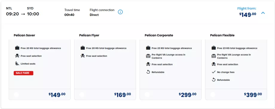 Clases de tarifas FlyPelican