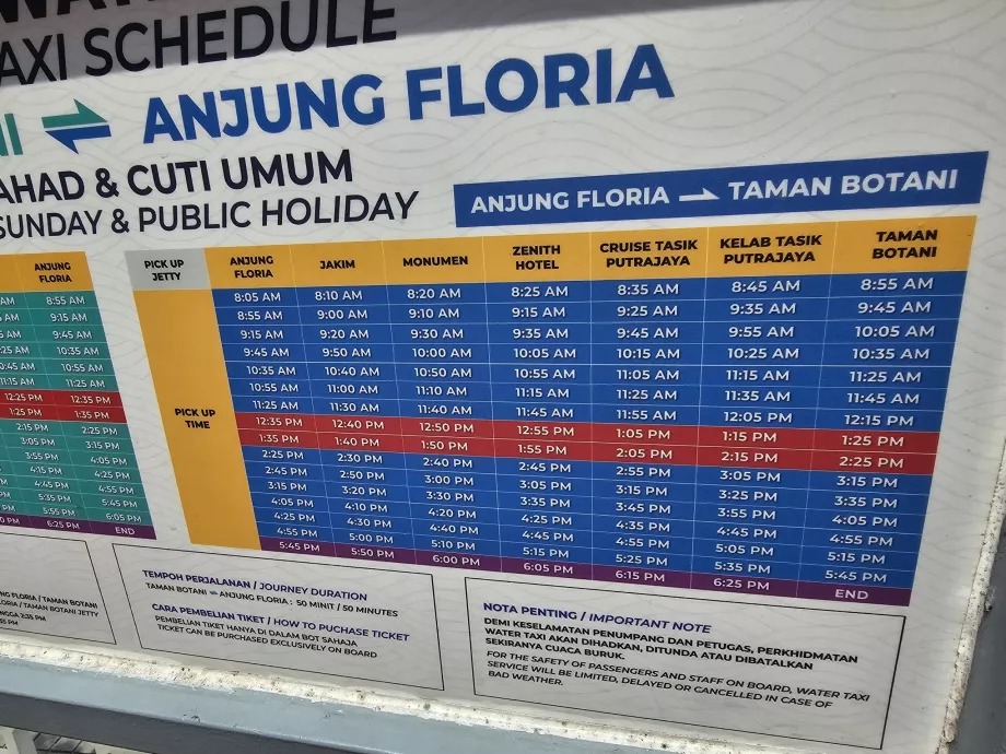 Horarios de los taxis acuáticos