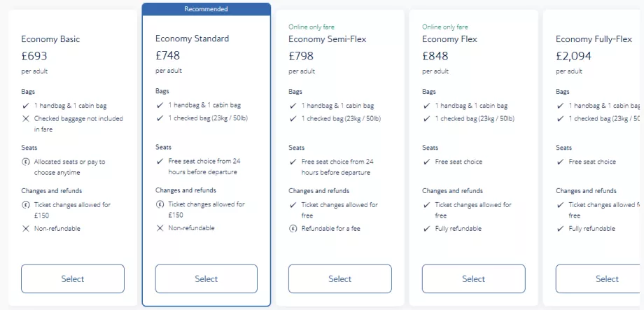 Clases económicas de British Airways