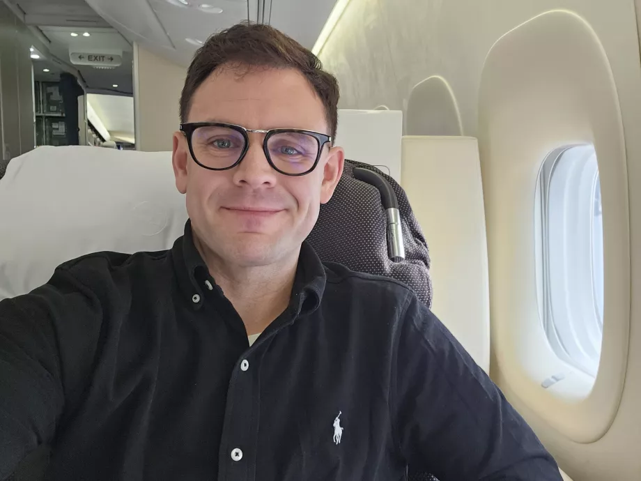 Yo en primera clase Lufthansa