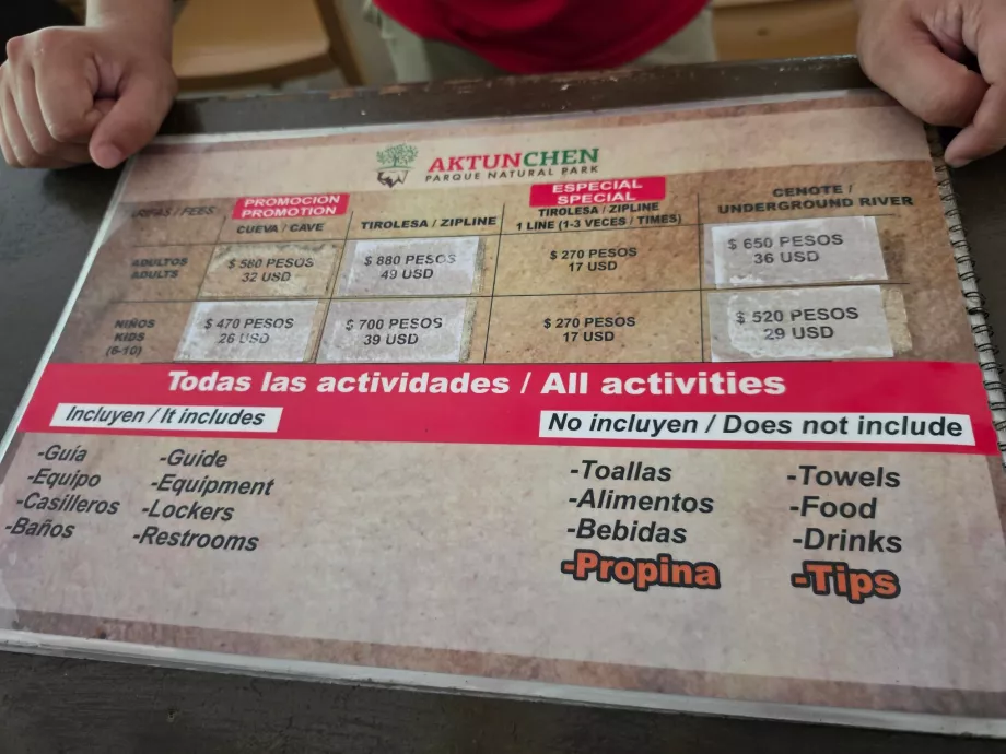 Lista de precios de Aktun Chen para 2027