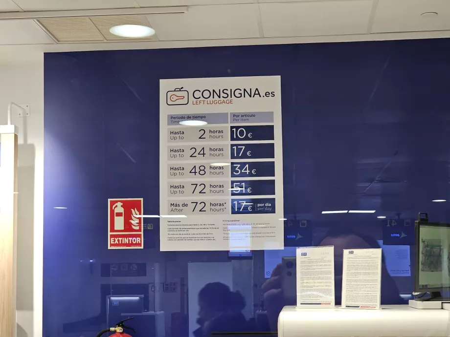 Lista de precios de la consigna de equipajes