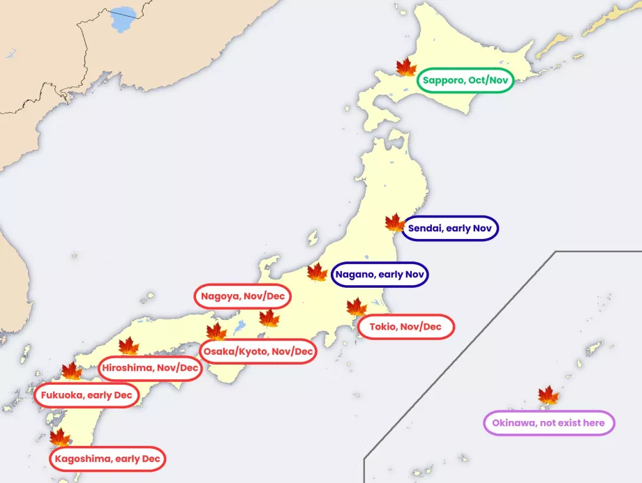 Mapa del follaje otoñal japonés
