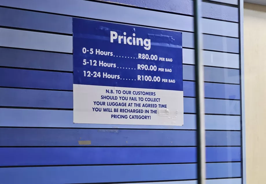 Lista de precios de la consigna de equipajes