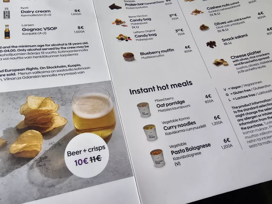 Ejemplo de menú, Finnair