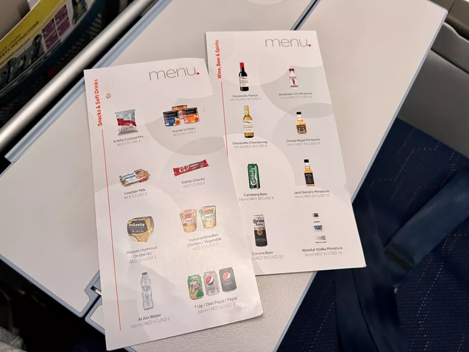 Oferta de refrescos a bordo de Flydubai