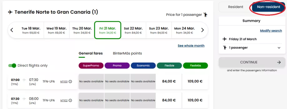 Botón de cambio de tarifa para no residentes