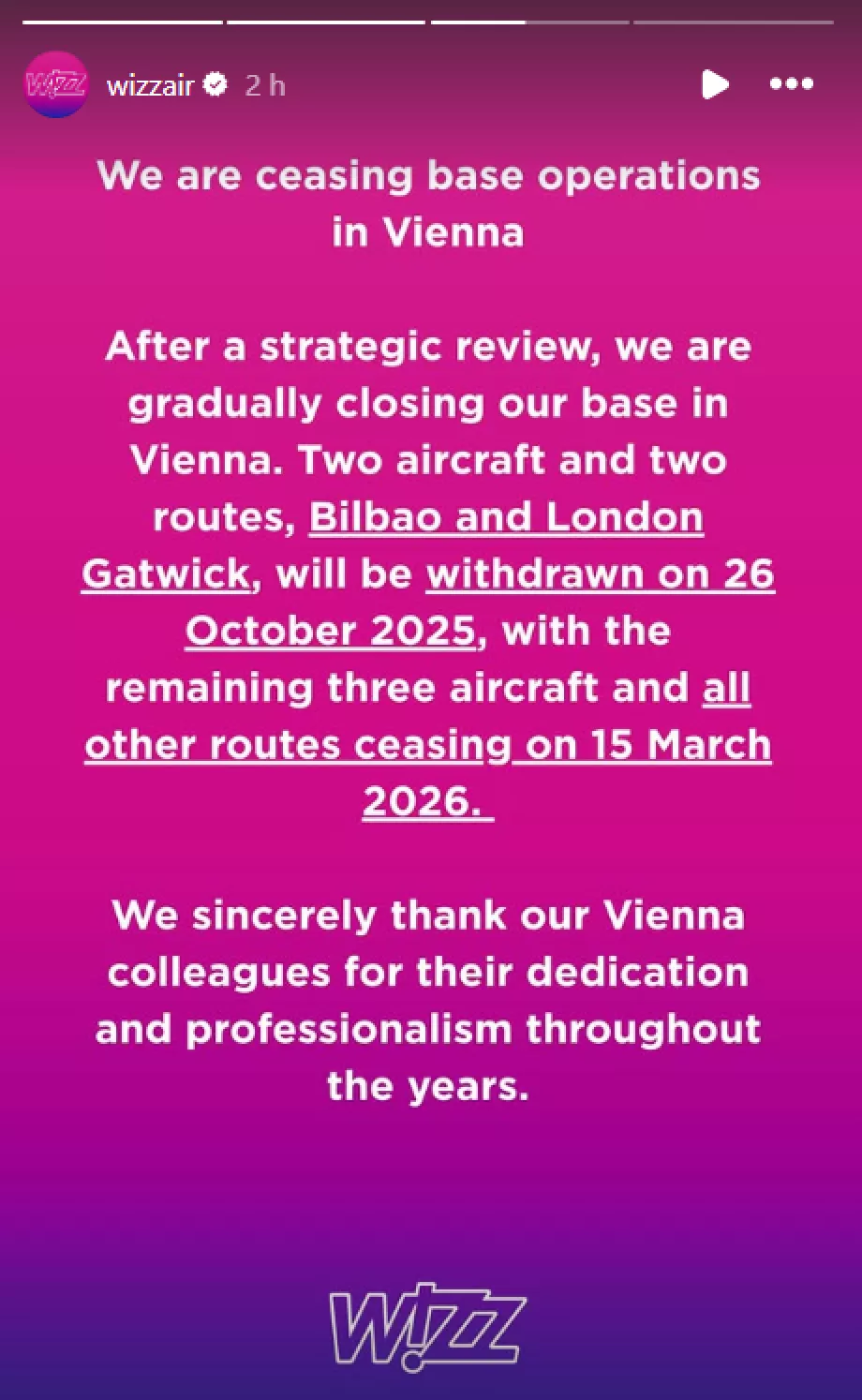 Cancelación de líneas desde Viena