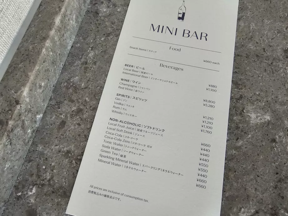 Precios del minibar