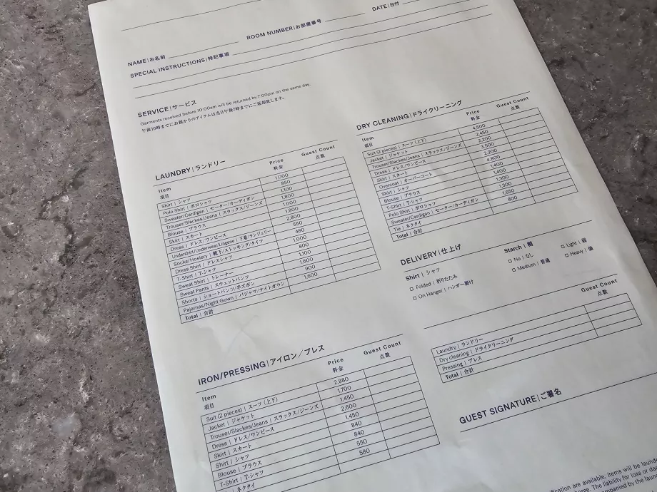 Precios del servicio de lavandería