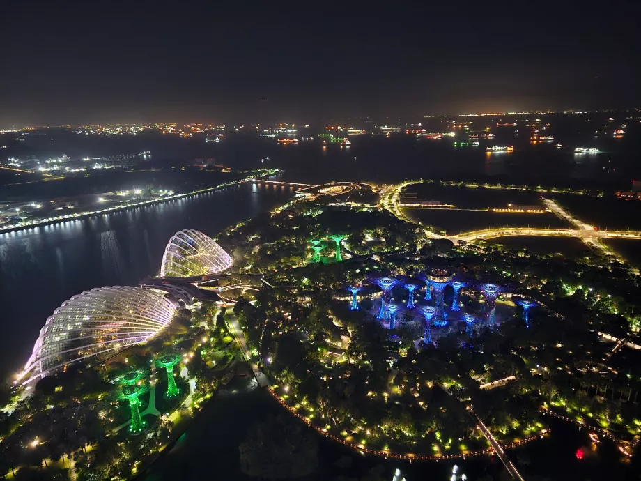 Vista nocturna de Gardens by the Bay