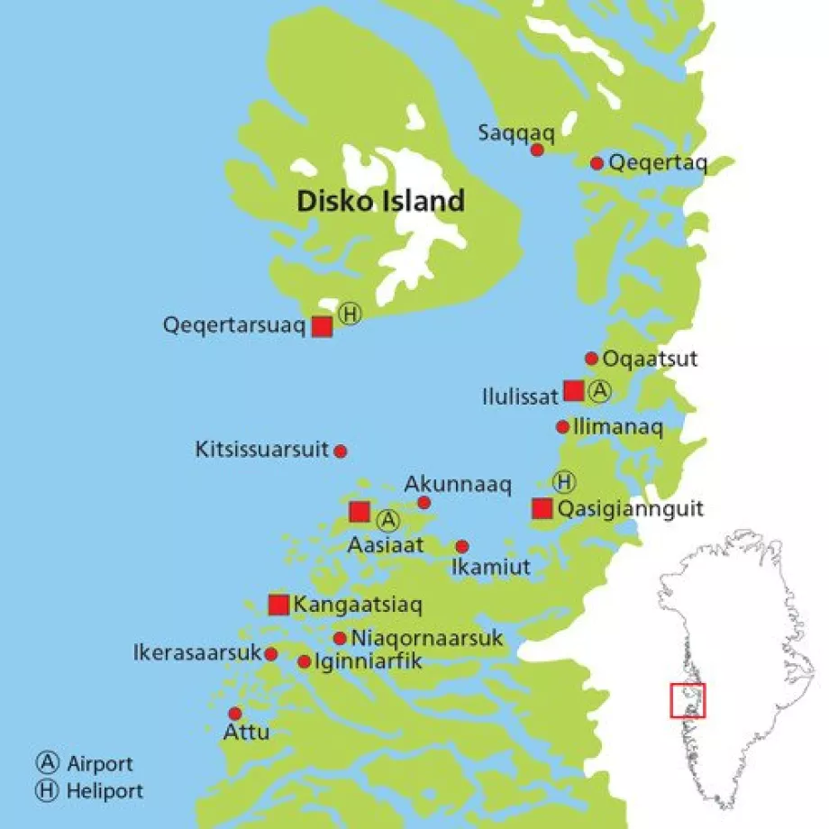 Mapa de ciudades de Disko Bay