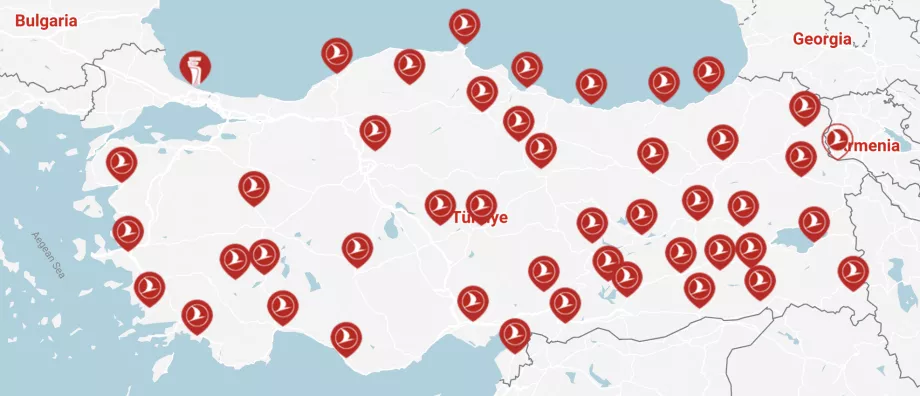 Turkish Airlines - mapa de rutas nacionales