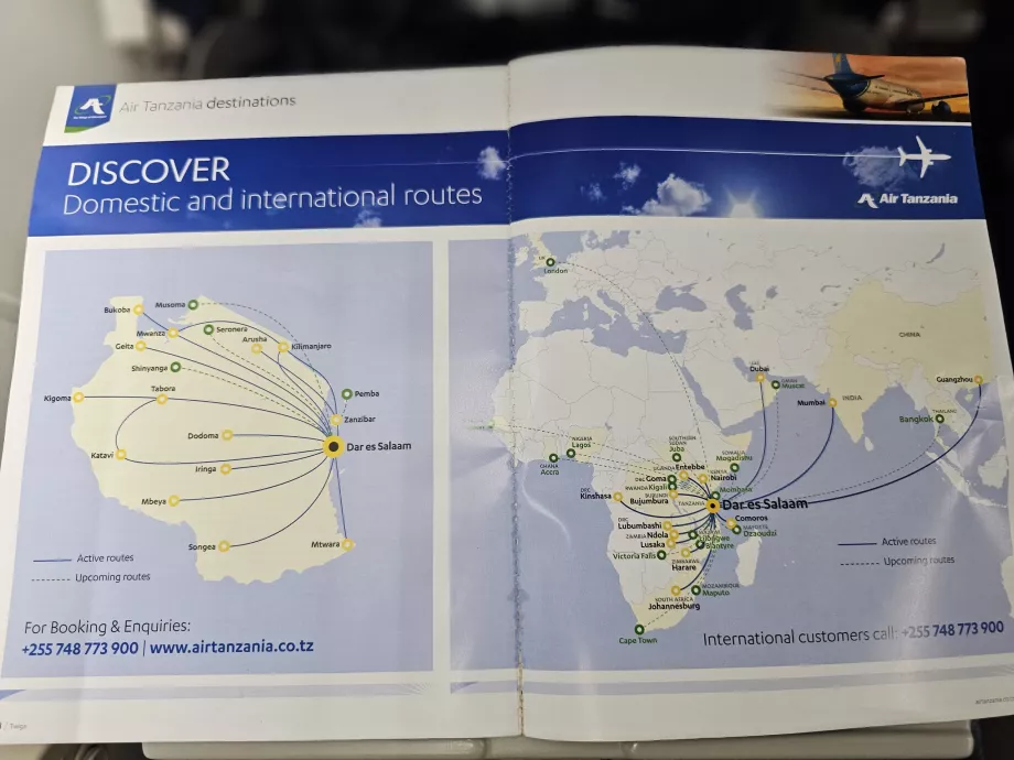 Mapa de destinos de Air Tanzania 2025