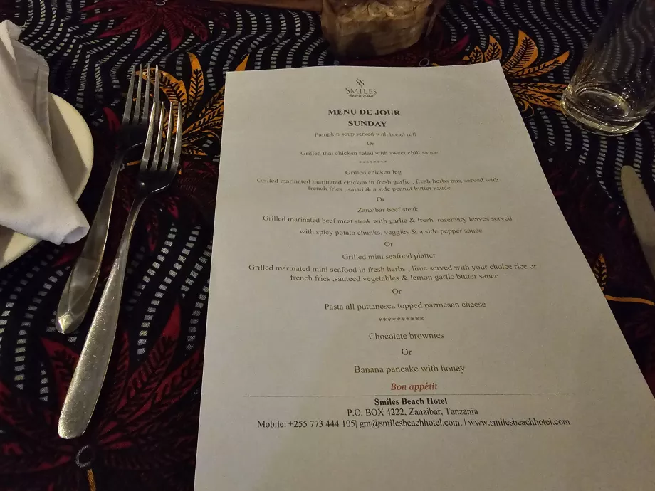 Menú de noche