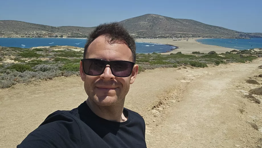 Christopher en la playa de Prasonisi