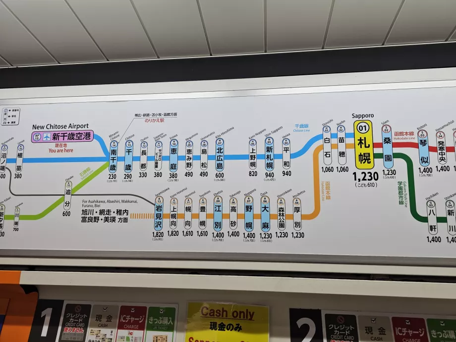 Mapa de tarifas de tren desde el aeropuerto