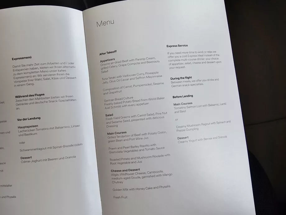 Menú en el vuelo diario