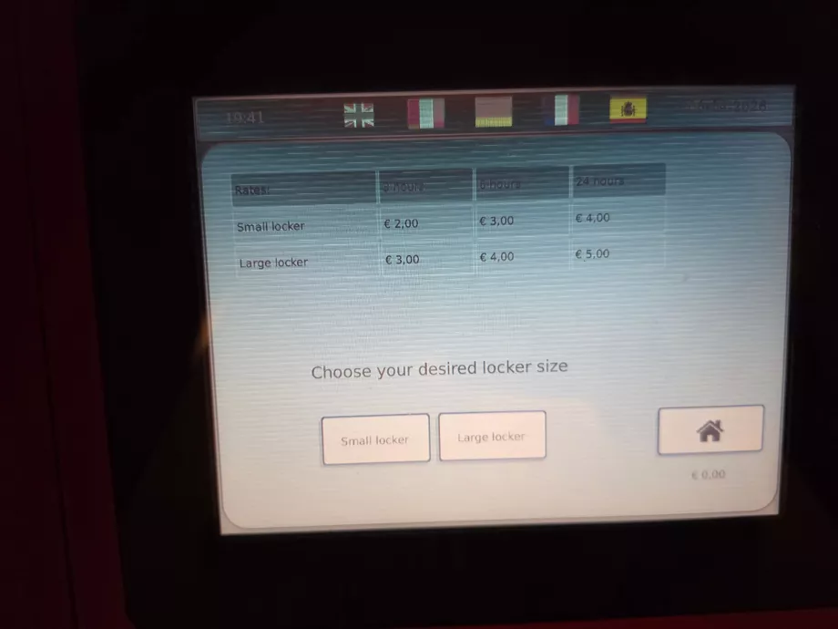 Consignas de equipaje, lista de precios