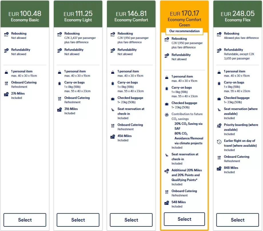 Nuevas tarifas de Lufthansa