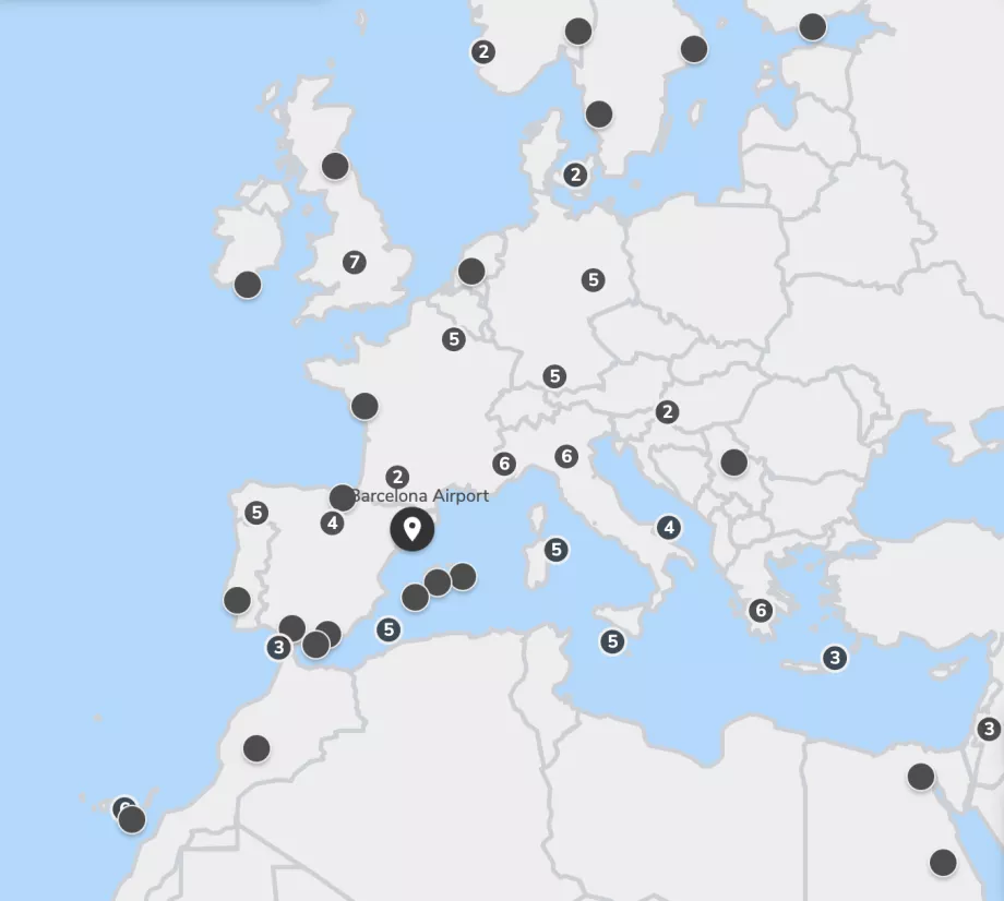 Destinos y mapa de ruta Vueling