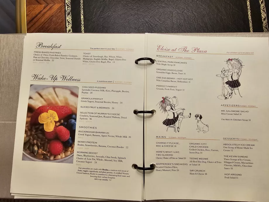 Menú, servicio de habitaciones