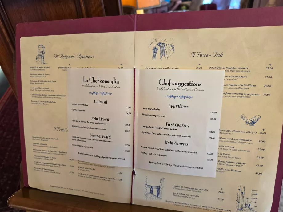 Menú del restaurante del hotel