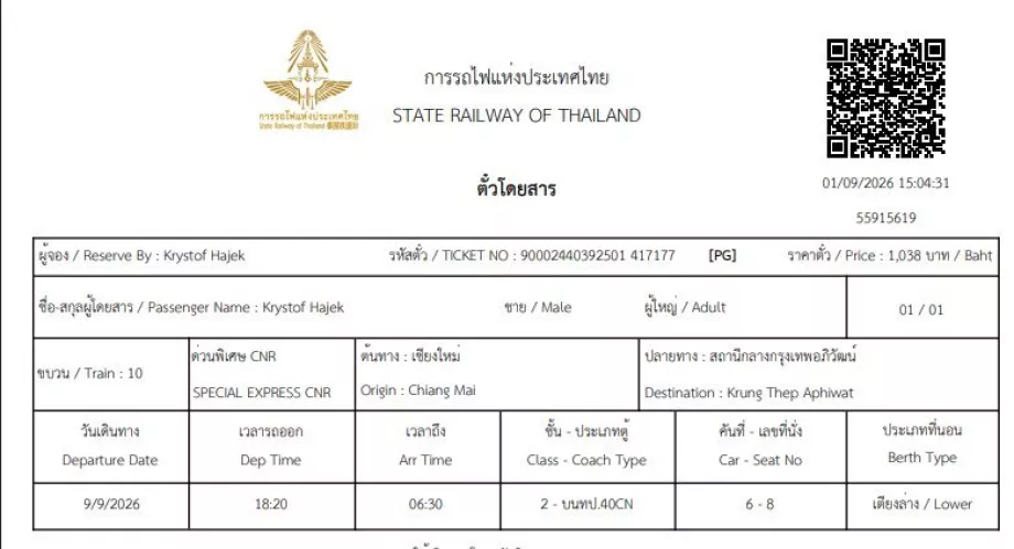 Billete de tren en Tailandia