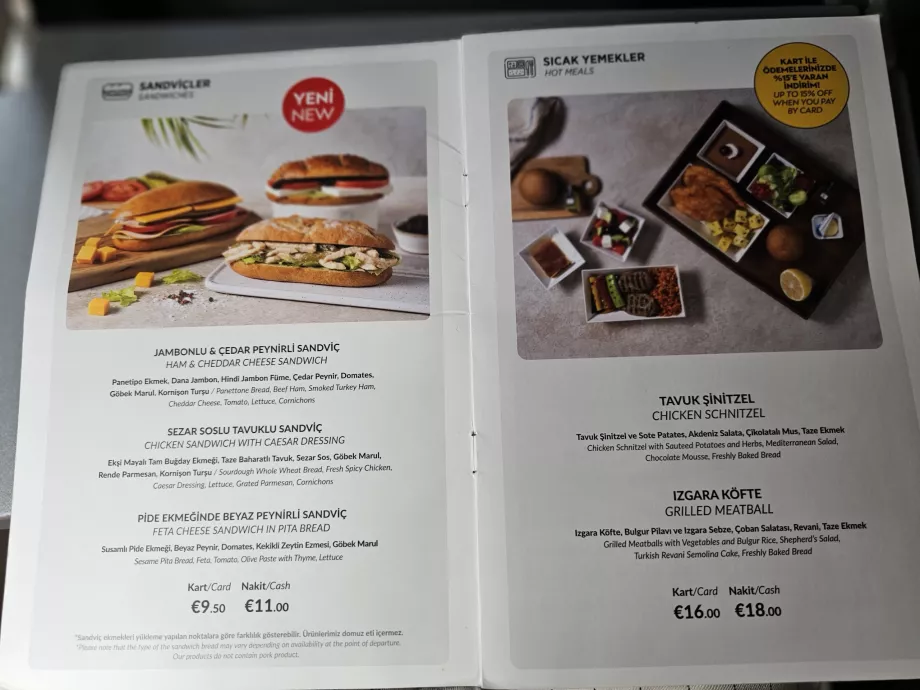 Menú de Pegasus Airlines