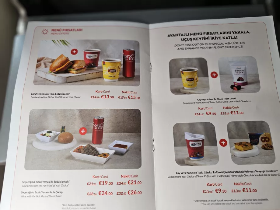 Menú de Pegasus Airlines