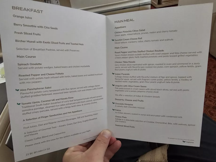 Menú del vuelo DEL-MEL