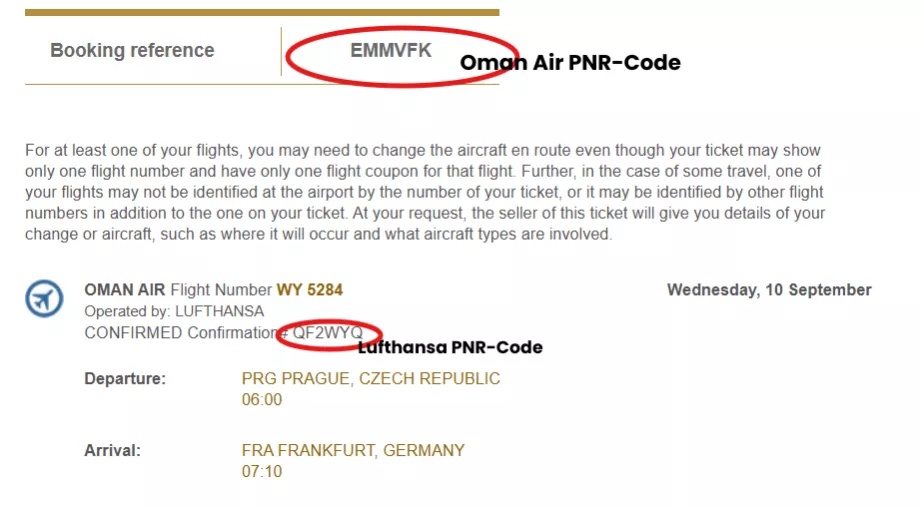 Muestra de dos códigos PNR de dos compañías aéreas