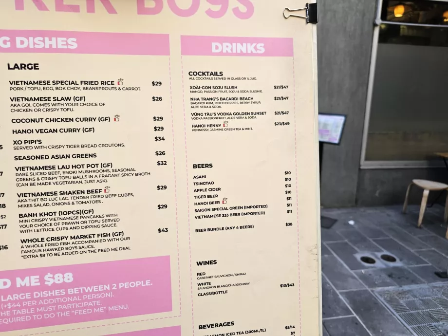 Precios de las bebidas